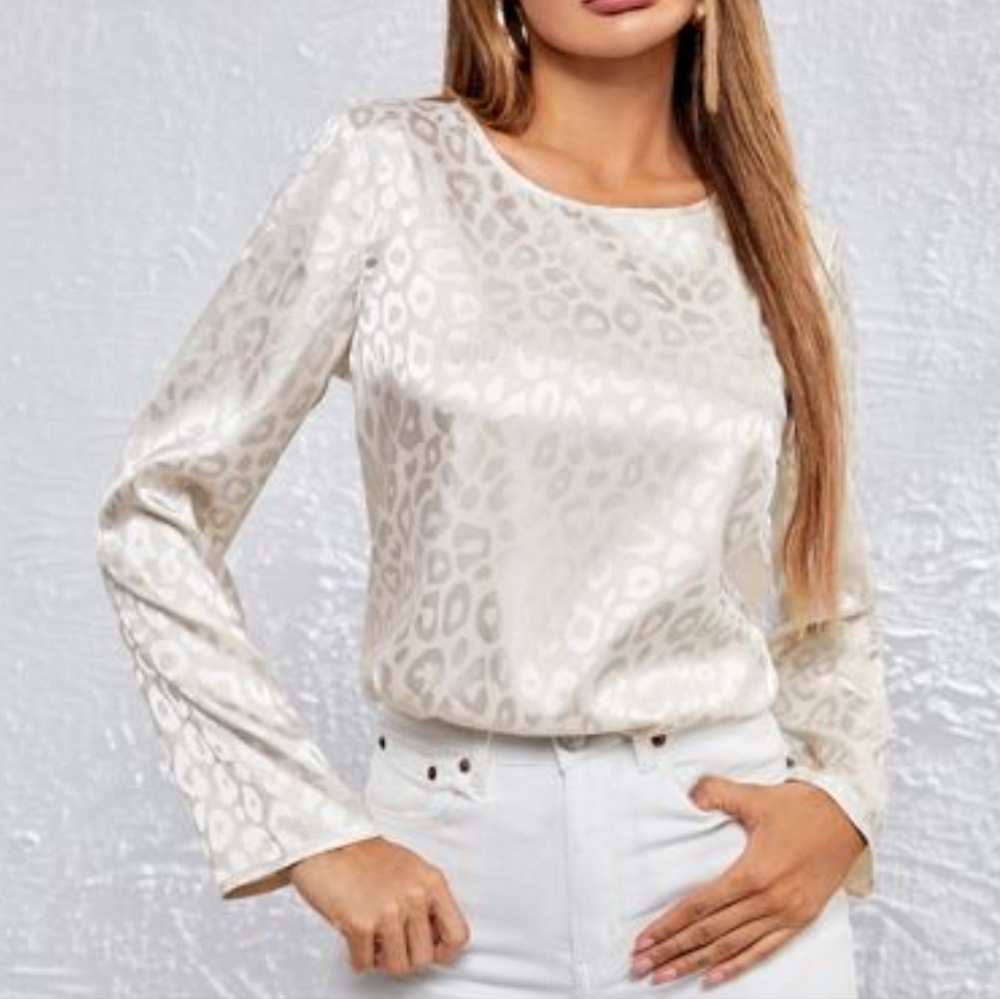 Shein White Cream Leopard Print Blouse